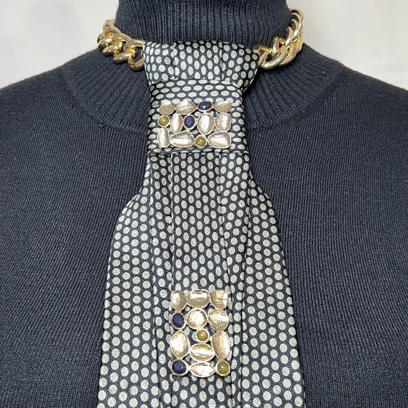 Up-cycled Grey and Black Polka Dot Woman Necktie Necklace With Necklace - Picture 6 of 10